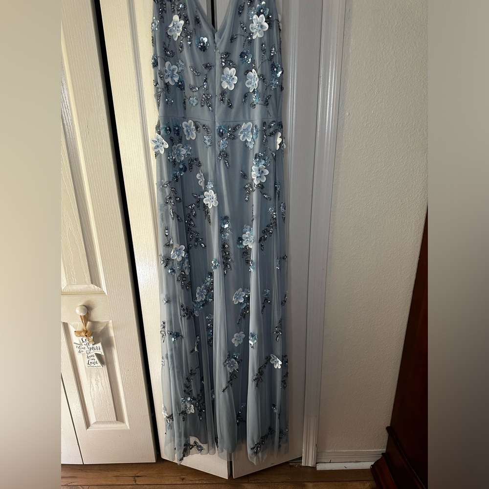 Adrianna Papell formal dress in blue with florals and shinies
